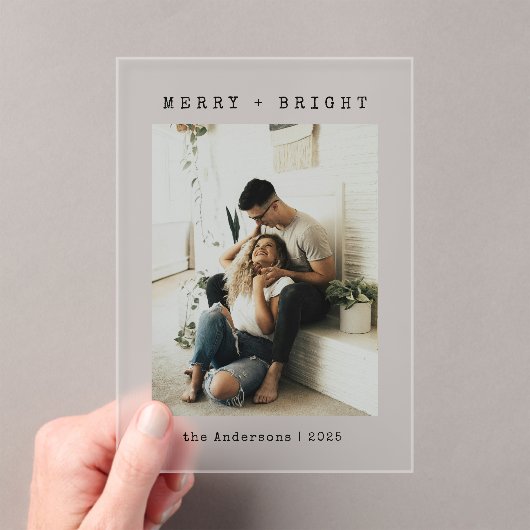 Invitations En Acrylique Minimalist Merry & Bright Photo Christmas Card (In situ (ordinateur de poche))