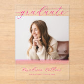 Invitations En Acrylique Minimalist Pink Lines Graduation Photo (Recto)