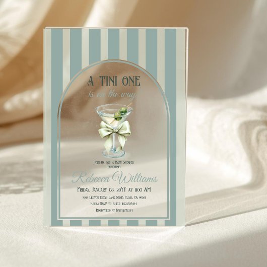 Invitations En Acrylique Minimalist Retro Bow Tini One Martini Baby Shower