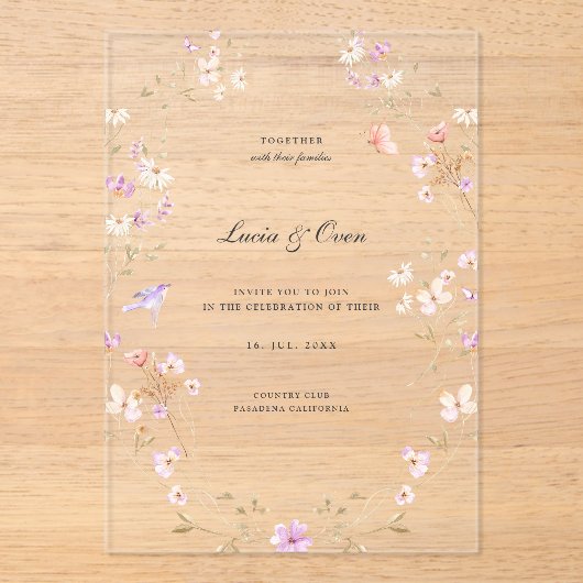 Invitations En Acrylique Minimalist Stylish Flowers Wedding (Recto)