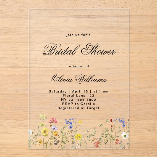 Invitations En Acrylique Minimalist Wildflower Bridal Shower (Recto)