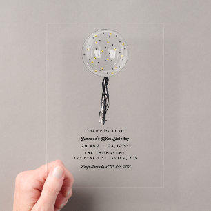 Invitations En Acrylique Minimaliste Ballon Anniversaire Confettis Noir & O