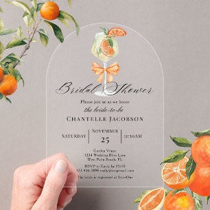 Invitations En Acrylique Minimaliste Chic Spritz Orange Nœud Papillon Baby