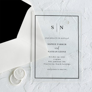 Invitations En Acrylique Minimaliste et Chic Mariage Bordure Noire