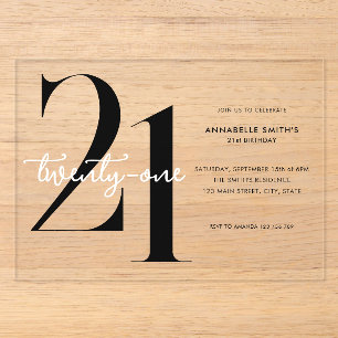 Invitations En Acrylique Minimaliste Moderne Anniversaire 21 Ans