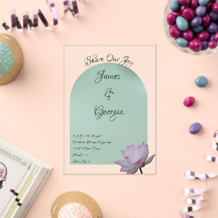 Invitations En Acrylique Minimaliste rose doux et vert lotus mariage acryli