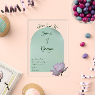 Invitations En Acrylique Minimaliste rose et vert lotus mariage acrylique