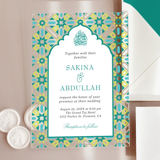 Invitations En Acrylique Mint Green Persian Mosaic Muslim Wedding