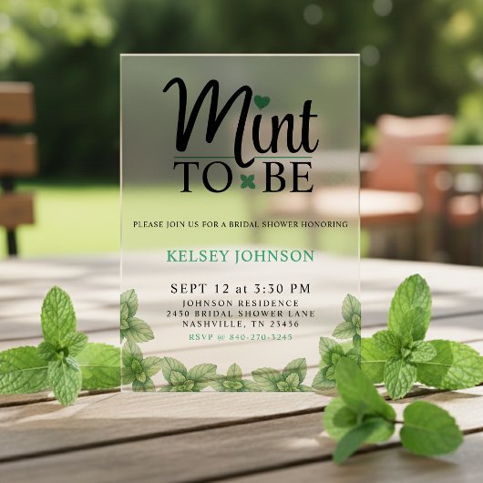 Invitations En Acrylique Mint to Be Mint Leaf Bridal Shower