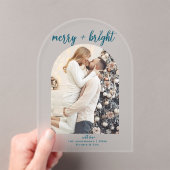 Invitations En Acrylique Minuscule moderne Joyeux Arc brillant Photo de Noë (In situ (ordinateur de poche))