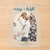 Invitations En Acrylique Minuscule moderne Joyeux Arc brillant Photo de Noë (Recto)