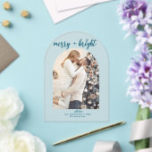 Invitations En Acrylique Minuscule moderne Joyeux Arc brillant Photo de Noë (Insitu (Mariage))