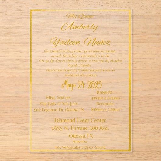 INVITATIONS EN ACRYLIQUE MIS QUINCE (Recto)