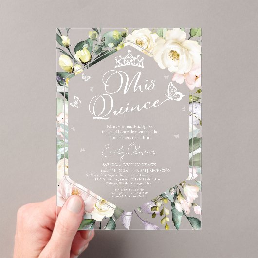 Invitations En Acrylique Mis Quince | Papillon Floral Quinceañera espagnol (In situ (ordinateur de poche))