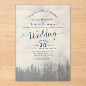 Invitations En Acrylique Misty Blue Mountain Pines Calligraphy Wedding (Recto)