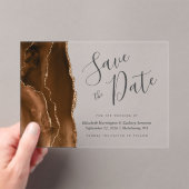 Invitations En Acrylique Mocha Brown Gold Agate Enregistrer la carte Date (In situ (ordinateur de poche))