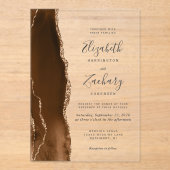 Invitations En Acrylique Mocha Brown Gold Agate Mariage (Recto)