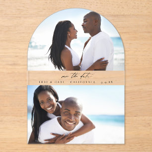 Invitations En Acrylique MOD H Duo Photo Enregistrer l'Arc de la date