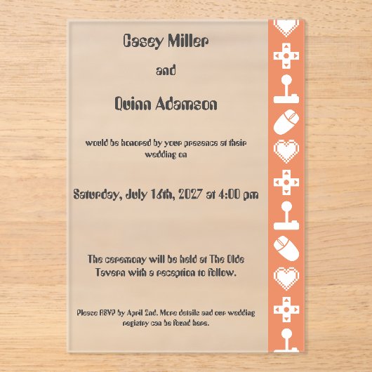 Invitations En Acrylique Mode multijoueur en mariage acrylique corail (Recto)