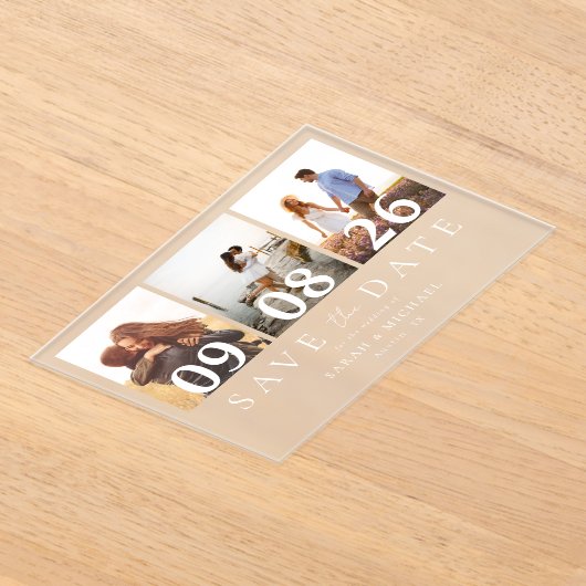 Invitations En Acrylique Modern 3 Photo Collage Enregistrer la date Mariage (Poser)