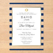Invitations En Acrylique Modern Bar Mitzvah Navy Blue Stripe Gold (Recto)