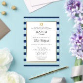 Invitations En Acrylique Modern Bar Mitzvah Navy Blue Stripe Gold (Insitu (Mariage))