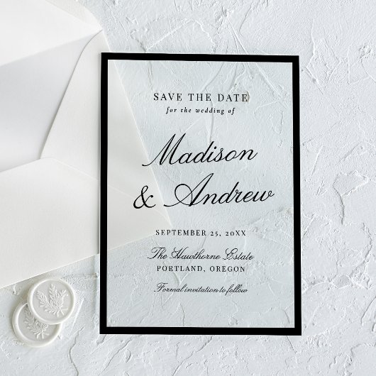 Invitations En Acrylique Modern Black Border Wedding Save the Date