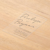 Invitations En Acrylique Modern Black Handwriting Wedding All in One Clear (Poser)