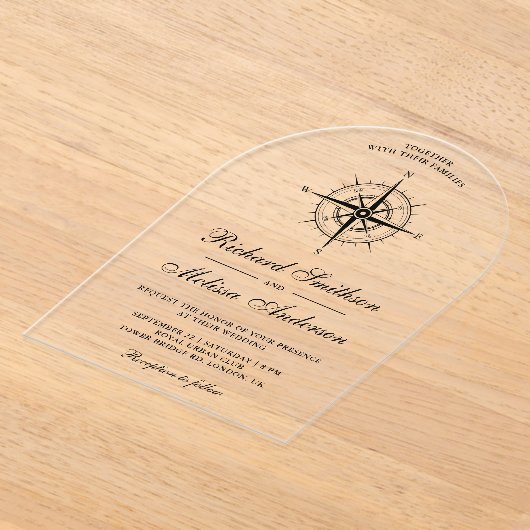 Invitations En Acrylique Modern Black Nautical Compass Wedding (Poser)