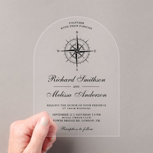 Invitations En Acrylique Modern Black Nautical Compass Wedding (In situ (ordinateur de poche))