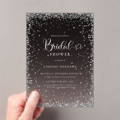 Invitations En Acrylique Modern Black Silver Glitter Bridal Shower  (In situ (ordinateur de poche))