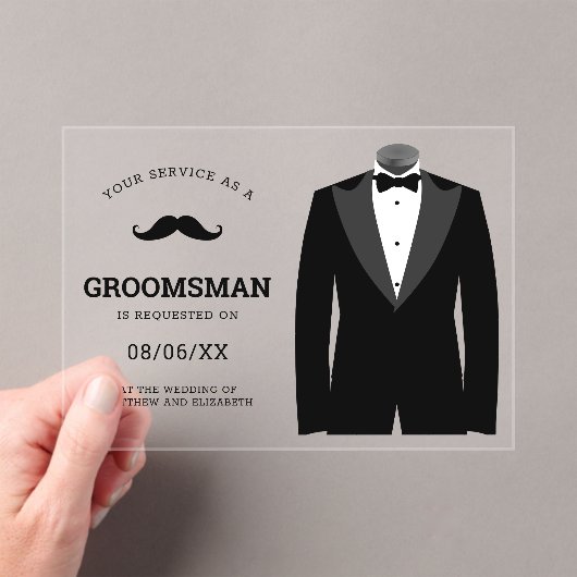 Invitations En Acrylique Modern Black Tuxedo Groomsman Request (In situ (ordinateur de poche))