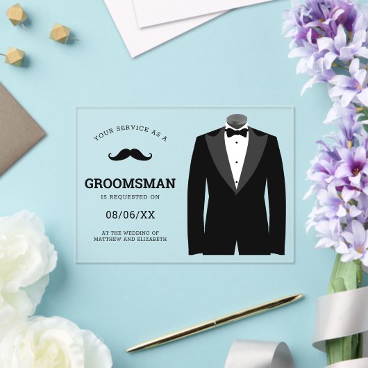 Invitations En Acrylique Modern Black Tuxedo Groomsman Request (Insitu (Mariage))