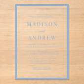 Invitations En Acrylique Modern Blue Border Wedding (Recto)