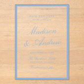 Invitations En Acrylique Modern Blue Border Wedding Save the Date (Recto)