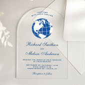 Invitations En Acrylique Modern Blue World Map Globe Wedding