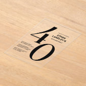 Invitations En Acrylique Modern Bold Black Texte 40e fête d'anniversaire (Poser)