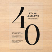 Invitations En Acrylique Modern Bold Black Texte 40e fête d'anniversaire (Recto)