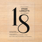 Invitations En Acrylique Modern Bold Texte noir 18e fête d'anniversaire (Recto)