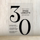 Invitations En Acrylique Modern Bold Texte noir 30e fête d'anniversaire