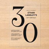 Invitations En Acrylique Modern Bold Texte noir 30e fête d'anniversaire (Recto)