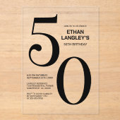 Invitations En Acrylique Modern Bold Texte noir 50e fête d'anniversaire (Recto)