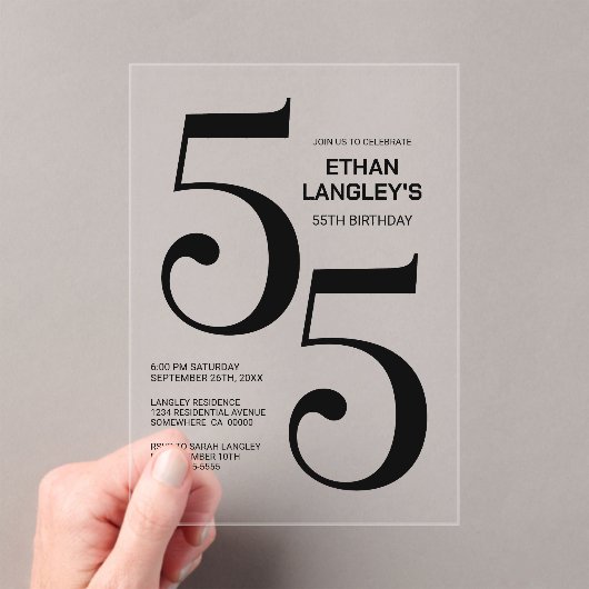 Invitations En Acrylique Modern Bold Texte noir 55e fête d'anniversaire (In situ (ordinateur de poche))