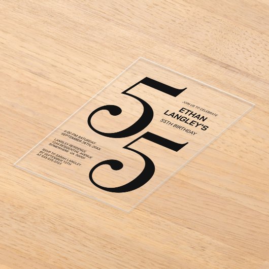 Invitations En Acrylique Modern Bold Texte noir 55e fête d'anniversaire (Poser)