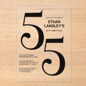Invitations En Acrylique Modern Bold Texte noir 55e fête d'anniversaire (Recto)