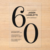 Invitations En Acrylique Modern Bold Texte noir 60e fête d'anniversaire (Recto)