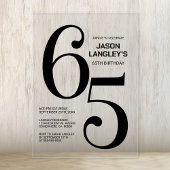 Invitations En Acrylique Modern Bold Texte noir 65e fête d'anniversaire