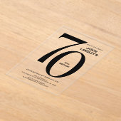 Invitations En Acrylique Modern Bold Texte noir 70e fête d'anniversaire (Poser)
