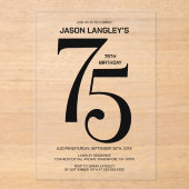 Invitations En Acrylique Modern Bold Texte noir 75e fête d'anniversaire (Recto)
