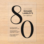 Invitations En Acrylique Modern Bold Texte noir 80e fête d'anniversaire (Recto)